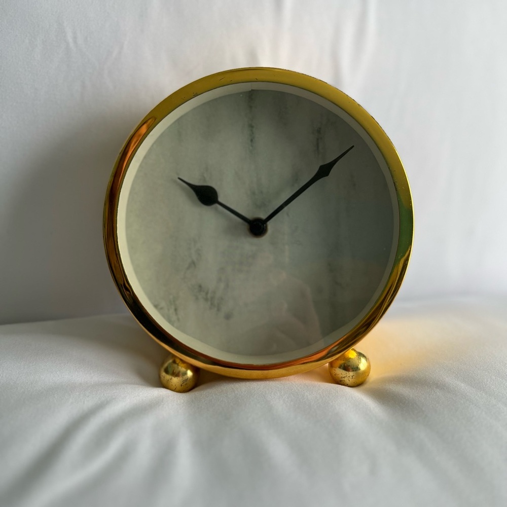 Marble Table Clock with Gold Hardware